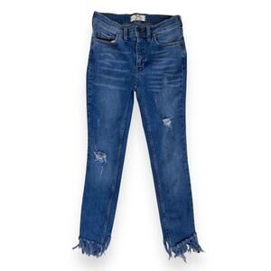 Free People Great Heights Frayed Skinny Worn Indigo